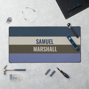 Blue and Brown Stripes Pattern Desk Mat