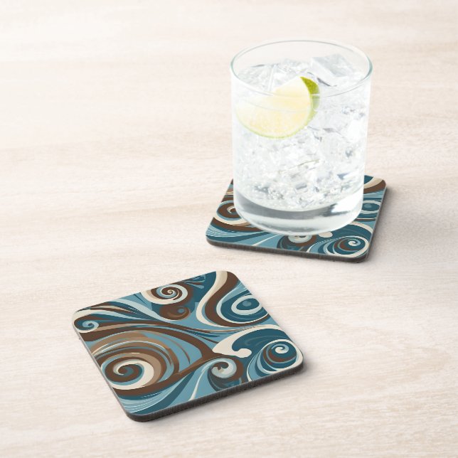 Blue and Brown Swirl Beverage Coaster (Right Side)