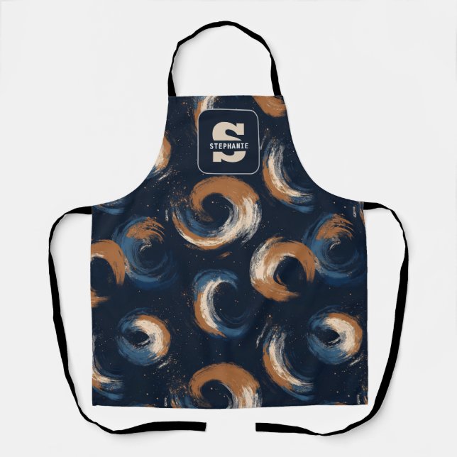 Blue and Brown Swirl Circle on Dark Background Apron (Front)
