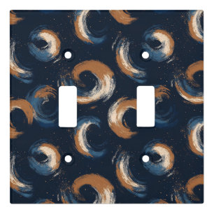 Blue and Brown Swirl Circle on Dark Background Light Switch Cover