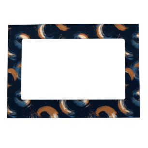 Blue and Brown Swirl Circle on Dark Background Magnetic Frame