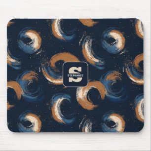 Blue and Brown Swirl Circle on Dark Background Mouse Pad