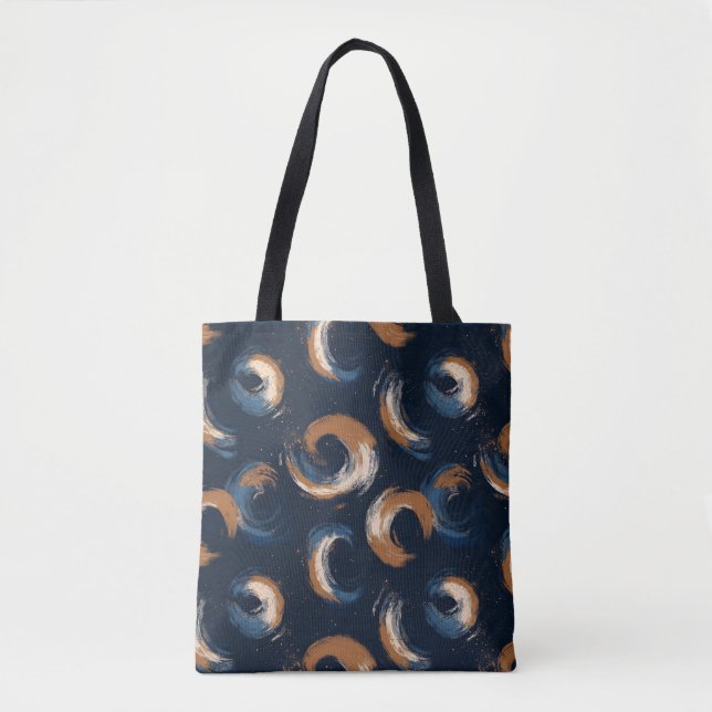 Blue and Brown Swirl Circle on Dark Background Tote Bag (Front)