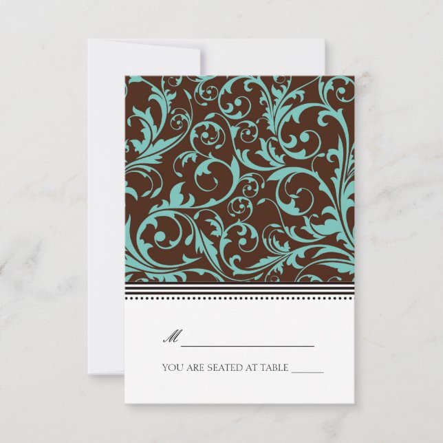 Blue and Brown Swirl Folding Tent  Place Card (Front)