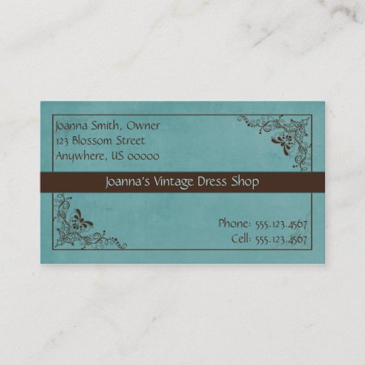 Customizable Blue and Brown Swirl Vintage Business Card