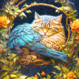 Blue and Brown Tabby Cat with Feathers Jigsaw Puzzle