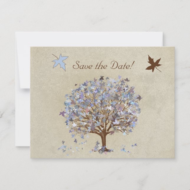 Blue and Brown Tree Wedding Invitation #2 (Front)