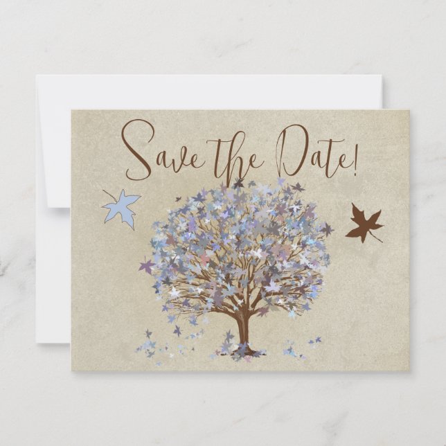 Blue and Brown Tree Wedding Invitation #2 (Front)