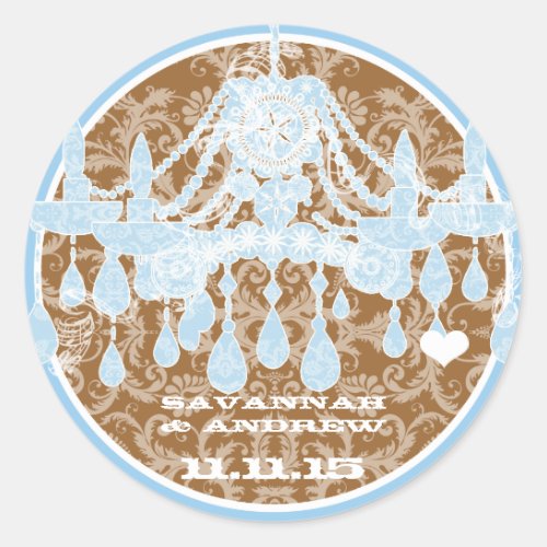Blue and Brown Vintage Damask Chandelier Stickers