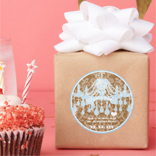 Blue and Brown Vintage Damask Chandelier Stickers