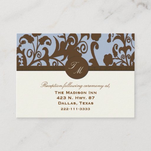 Customizable Blue and Brown Wedding enclosure cards Business Card Templates