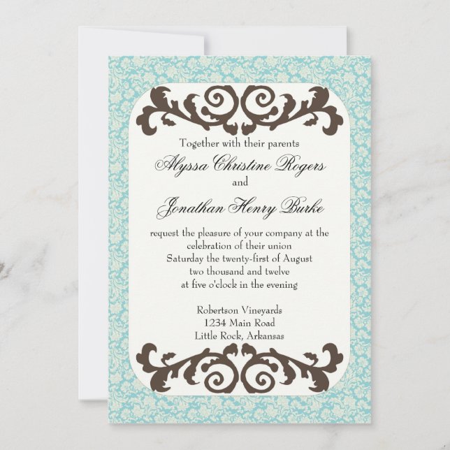 Blue and Brown wedding invite (Front)