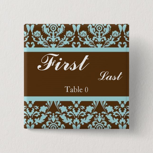Blue and Brown Wedding Place Cards Button (Front)