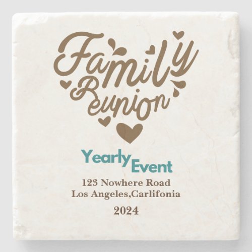 blue and brown yearly event reunion stone coaster