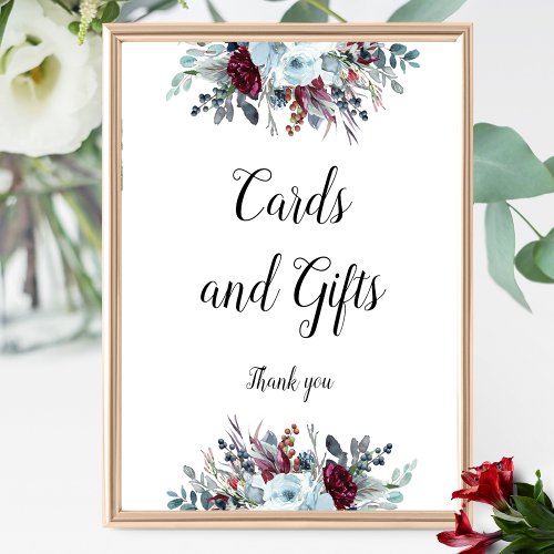  Blue and Burgundy Floral Cards  Gifts Sign