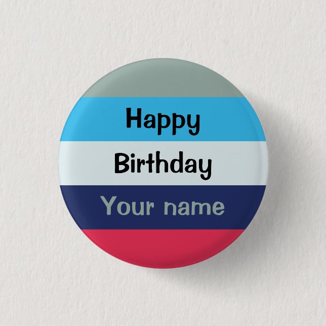 Blue And Burgundy Happy Birthday Button (Front)