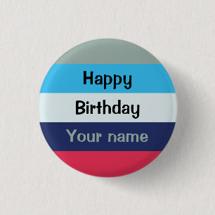 Blue And Burgundy Happy Birthday Button