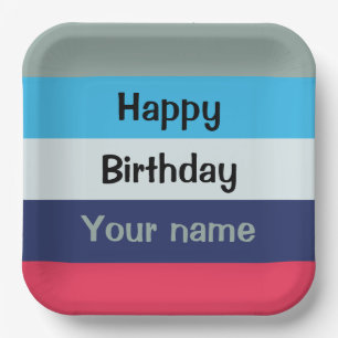 Blue And Burgundy Happy Birthday Paper Plates