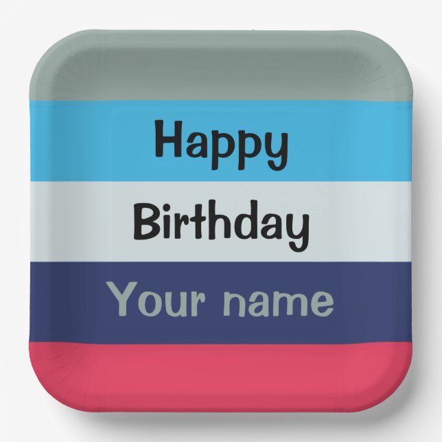 Blue And Burgundy Happy Birthday Paper Plates (Front)