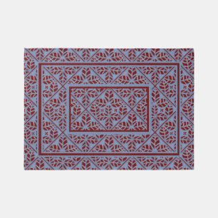 Blue and Burgundy leaf print Area Rug