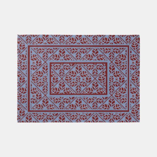 Blue and Burgundy leaf print Area Rug