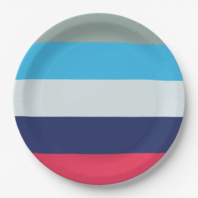 Blue And Burgundy Stripes Paper Plates (Front)