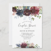 Blue And Burgundy Watercolor Floral Couples Shower Invitation (Front)