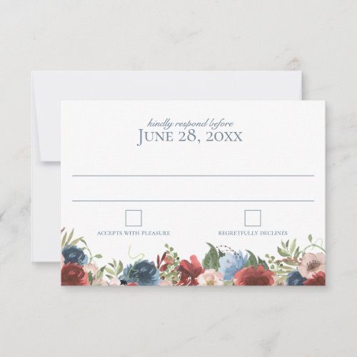 Blue and Burgundy Watercolor Wedding Response