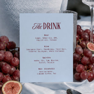 Blue and Burgundy Wedding Bar Drink Menu Sign