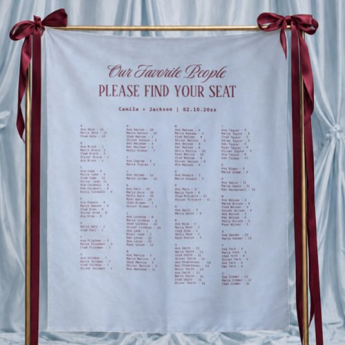 Blue and Burgundy Wedding Seating Chart Fabric Tapestry