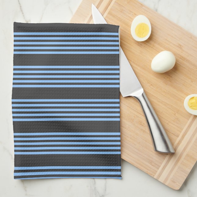 Blue and charcoal five stripe pattern kitchen towel (Quarter Fold)