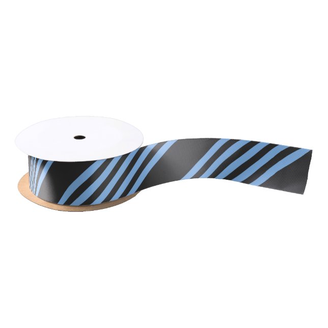 Blue and charcoal five stripe pattern satin ribbon (Spool)