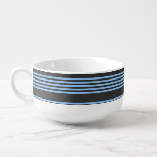 Blue and charcoal five stripe pattern soup mug