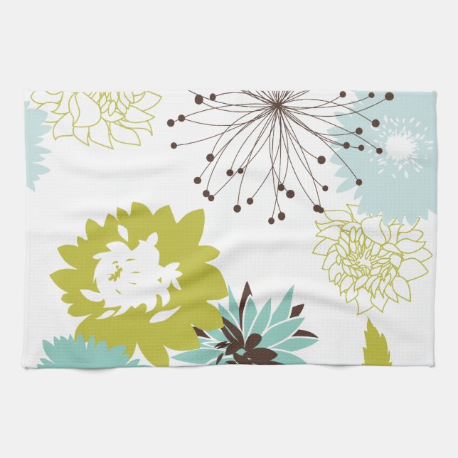 Blue and Chartreuse Modern Floral Pattern Towel (Horizontal)
