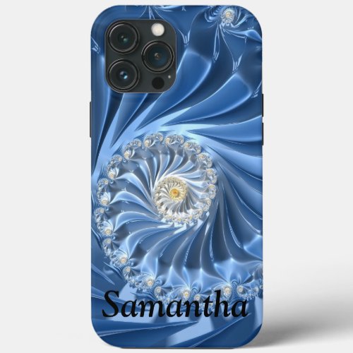 Blue and Chic Abstract Fractal Art With Name iPhone 13 Pro Max Case