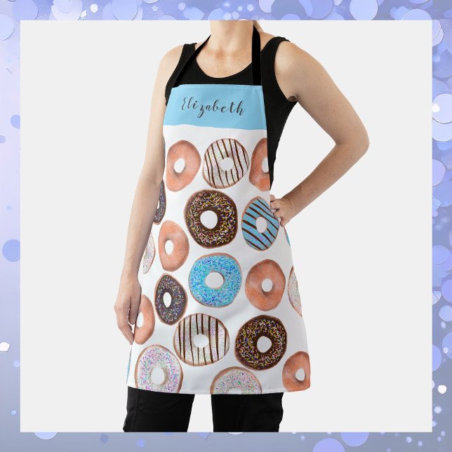 Blue and Chocolate Brown Donut Custom Name Baker's Apron (Creator Uploaded)
