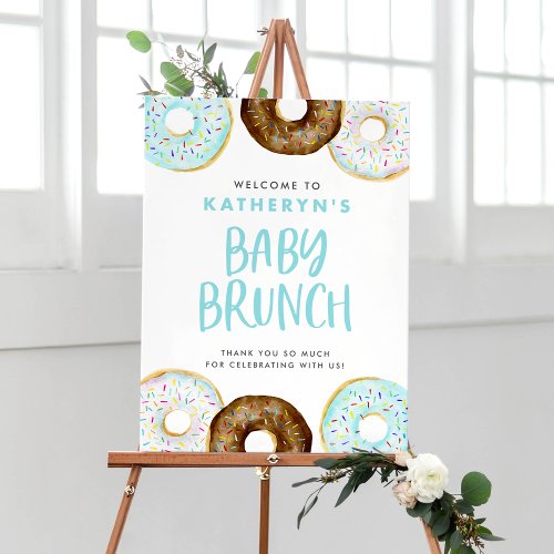 Blue and Chocolate Donuts Baby Brunch Welcome Poster