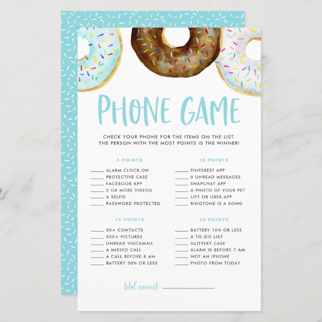 Blue and Chocolate Donuts Baby Shower Phone Game (Front/Back)