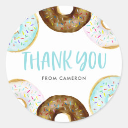 Blue and Chocolate Donuts Baby Shower Thank You Classic Round Sticker