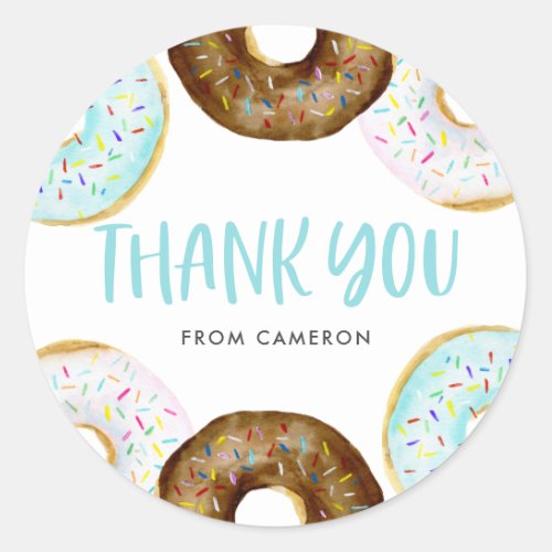 Blue and Chocolate Donuts Baby Shower Thank You Classic Round Sticker