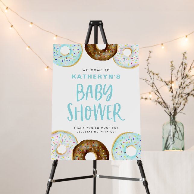 Blue and Chocolate Donuts Baby Shower Welcome Foam Board (In Situ (Stand))