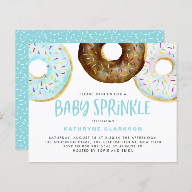 Blue and Chocolate Donuts Baby Sprinkle Invitation (Front/Back)