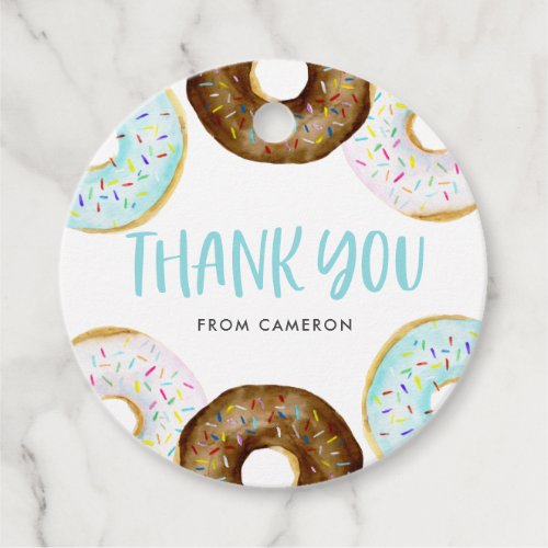 Blue and Chocolate Donuts Birthday Party Thank You Favor Tags