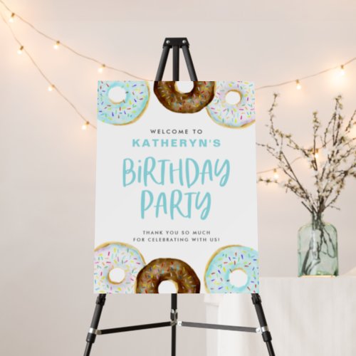 Blue and Chocolate Donuts Birthday Party Welcome Foam Board