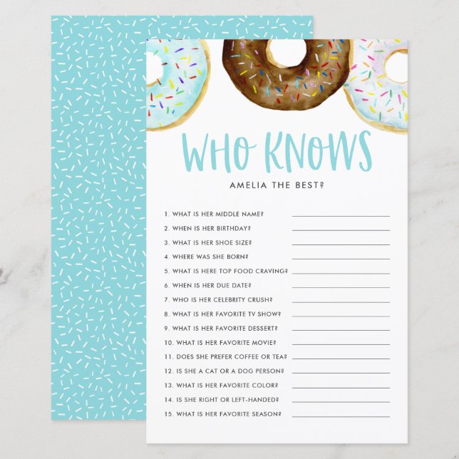Blue and Chocolate Donuts Who Knows Mom Best Game (Front/Back)