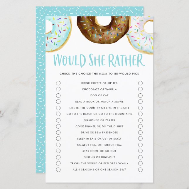 Blue and Chocolate Donuts Would Mom Rather Game (Front/Back)