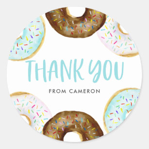 Blue and Chocolate Doughnuts Baby Shower Thank You Classic Round Sticker