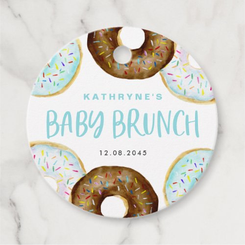 Blue and Chocolate Sprinkle Donuts Baby Brunch Favor Tags