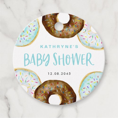 Blue and Chocolate Sprinkle Donuts Baby Shower Favor Tags