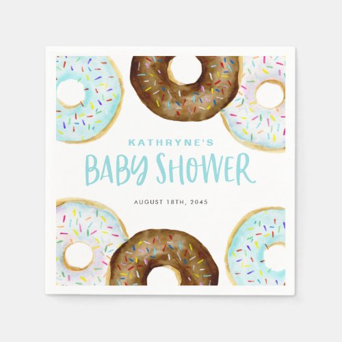 Blue and Chocolate Sprinkle Donuts Baby Shower Napkins